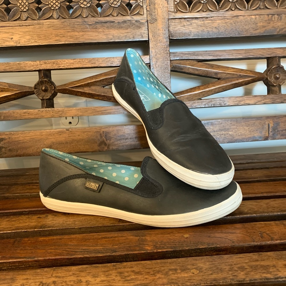 Keds Black Leather slip on shoes!